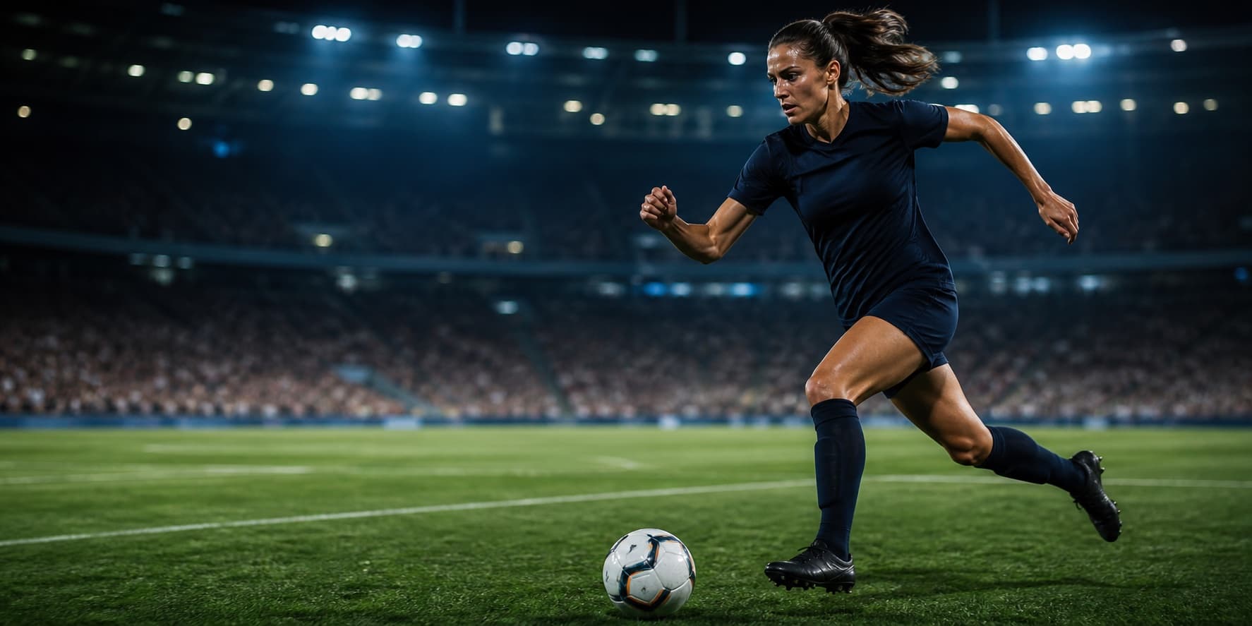 Jogadora em ação representando a preparação para a Copa de 2027
